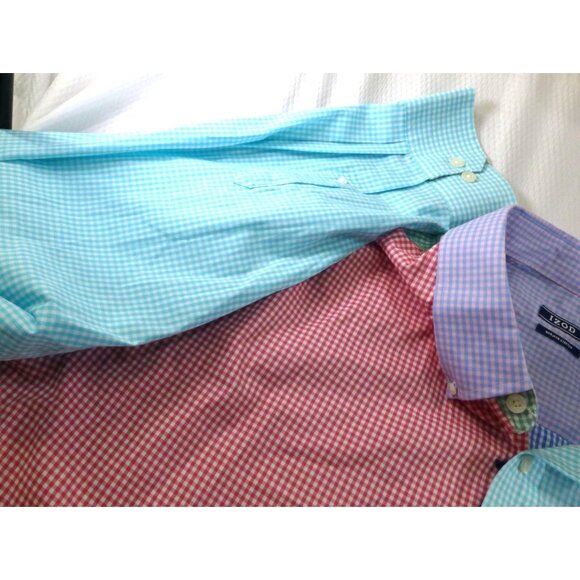 NWT Izod Colorblock Gingham Button Down Shirt Preppy Casual Summer Mens 4XL - Picture 6 of 15